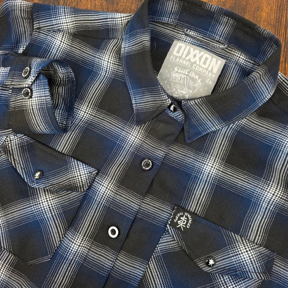 Dixxon Suicidal Tendencies Flannel Shirt Womens 2X Blue Black Plaid Button Down